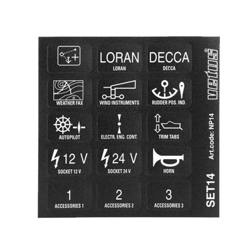 Set met Tekstplaatjes NP14 Voor Vetus Motorpanelen P6, P8 &, Watersport en Boten, Bootonderdelen, Nieuw, Zeilboot of Motorboot