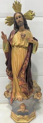 Olot - sculptuur, Sagrado Corazón de Jesús - 49 cm - Hout,, Antiek en Kunst