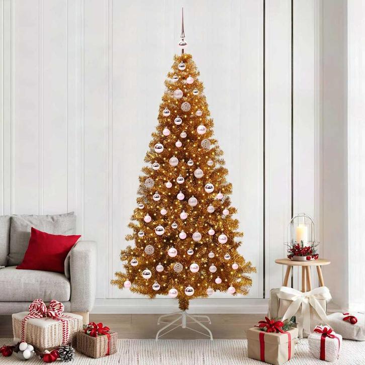 vidaXL Kerstboom met 300 LED met standaard Goud 210 cm PET, Diversen, Kerst, Nieuw, Verzenden