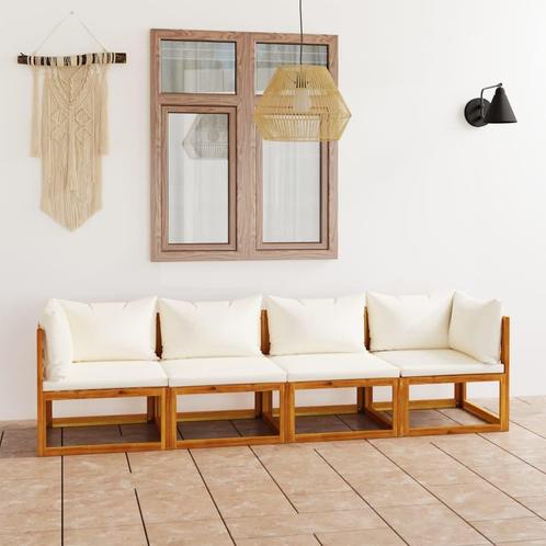 vidaXL Tuinbank 4-zits met kussens massief acaciahout crème, Tuin en Terras, Tuinsets en Loungesets, Nieuw, Hardhout, Verzenden