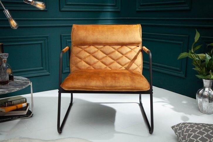 Retro fauteuil MUSTANG LOUNGER mosterdgeel fluweel met, Huis en Inrichting, Fauteuils, Ophalen of Verzenden