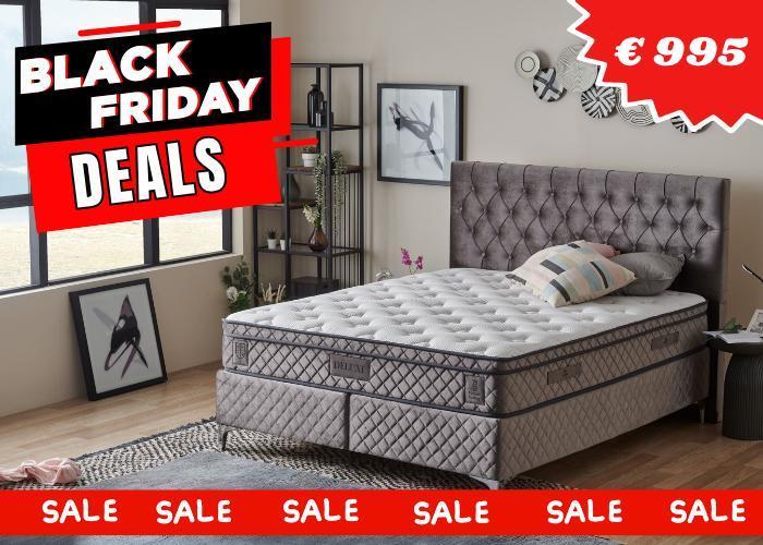 Boxspring Deluxe Zilvergrijze  180 x 200 - Zone Pocket 28cm!, Huis en Inrichting, Slaapkamer | Boxsprings, 180 cm, 200 cm, Wit