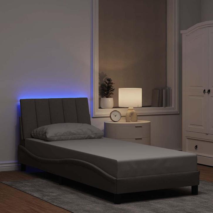 vidaXL Bedframe zonder matras Hanko 80x200 cm stof taupe, Huis en Inrichting, Slaapkamer | Bedden, 80 cm, 200 cm, Eenpersoons