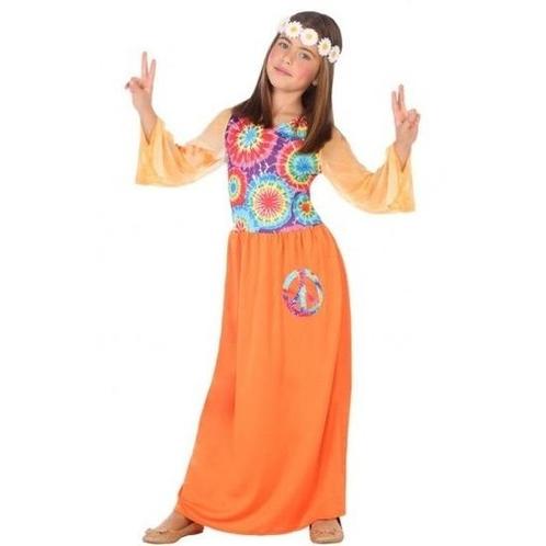 Goedkope Hippie flower power verkleedjurkje oranje voor me.., Kinderen en Baby's, Carnavalskleding en Verkleedspullen, Ophalen of Verzenden