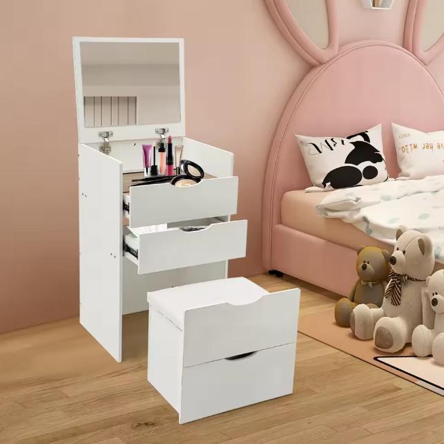 3-in-1 Kaptafel met Opklapbare Spiegel en Verborgen Kruk, Huis en Inrichting, Tafels | Kaptafels, Nieuw, Verzenden