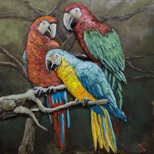 3D art metaalschilderij 3 Papegaaien, Huis en Inrichting, Woonaccessoires | Overige, Nieuw, Ophalen of Verzenden