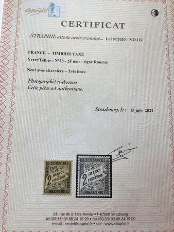 Frankrijk - Taxe Duval 23 certificaat en ondertekend ROUMET beschikbaar voor biedingen
