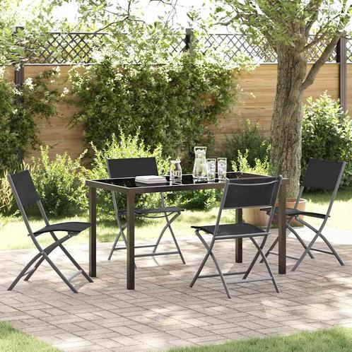 vidaXL Tuin Eetset 5 pcs Zwart Textilene en staal, Tuin en Terras, Tuinsets en Loungesets, Nieuw, Textileen, Verzenden