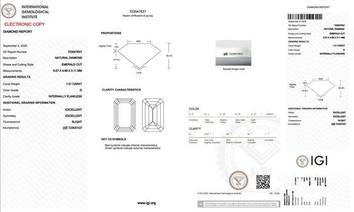 1 pcs Diamant (Natuurlijk) - 1.01 ct - Smaragd - D, Sieraden, Tassen en Uiterlijk, Edelstenen