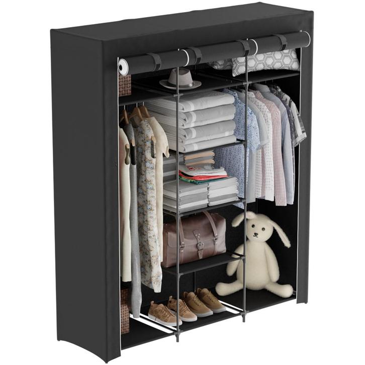 Avalo Kledingkast Stof Opvouwbaar XXL - 150x45x175CM - Zwart, Huis en Inrichting, Kasten | Kledingkasten, Verzenden