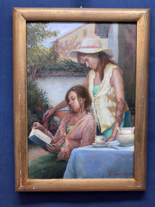 Raffaele Concilio (XX) - Lettura in giardino, Antiek en Kunst, Kunst | Schilderijen | Klassiek