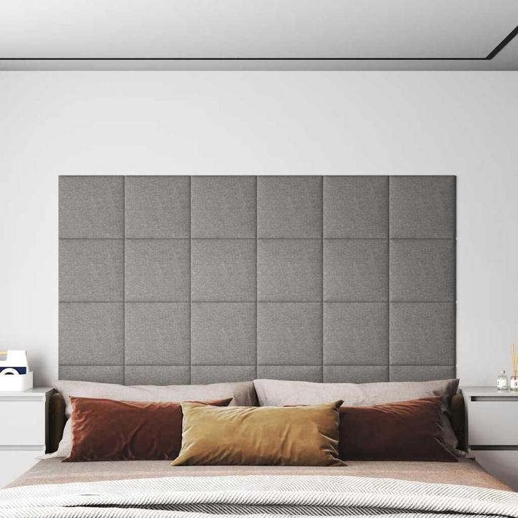 vidaXL Wandpanelen 12 st 1,08 m² 30x30 cm stof lichtgrijs, Doe-het-zelf en Verbouw, Platen en Panelen, Nieuw, Verzenden