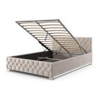 Gestoffeerd Bed Nizza - 140 x 200 cm - Beige - LED Verlichti, Huis en Inrichting, Slaapkamer | Bedden, Verzenden, Nieuw