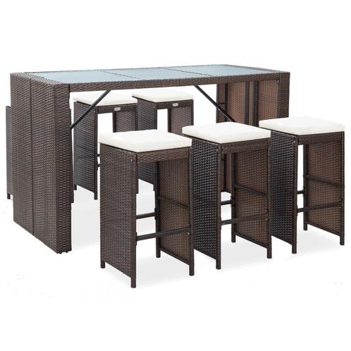 vidaXL 7-delige Tuinbarset met kussens poly rattan bruin, Tuin en Terras, Tuinsets en Loungesets, Nieuw, 7 zitplaatsen, Rotan