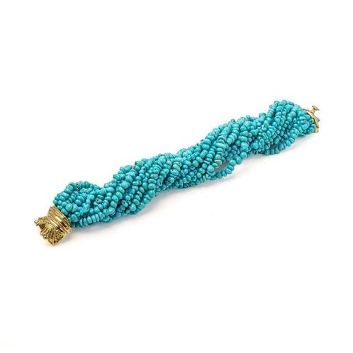 Armband 18kt geelgouden en natuurlijke turquoise kralen, Sieraden, Tassen en Uiterlijk, Armbanden