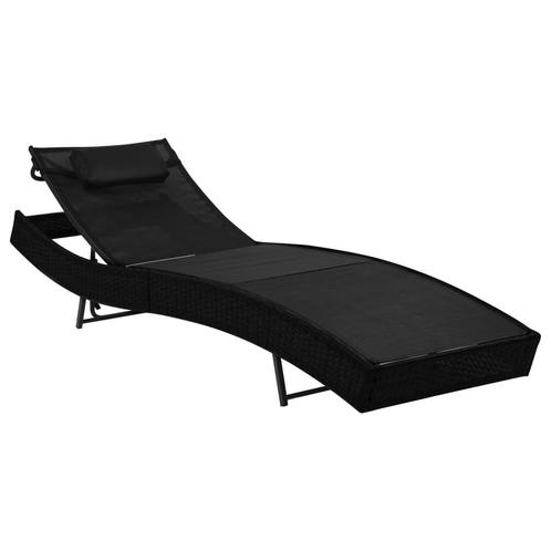 vidaXL Ligbed met kussen poly rattan zwart, Tuin en Terras, Ligbedden, Nieuw, Verzenden