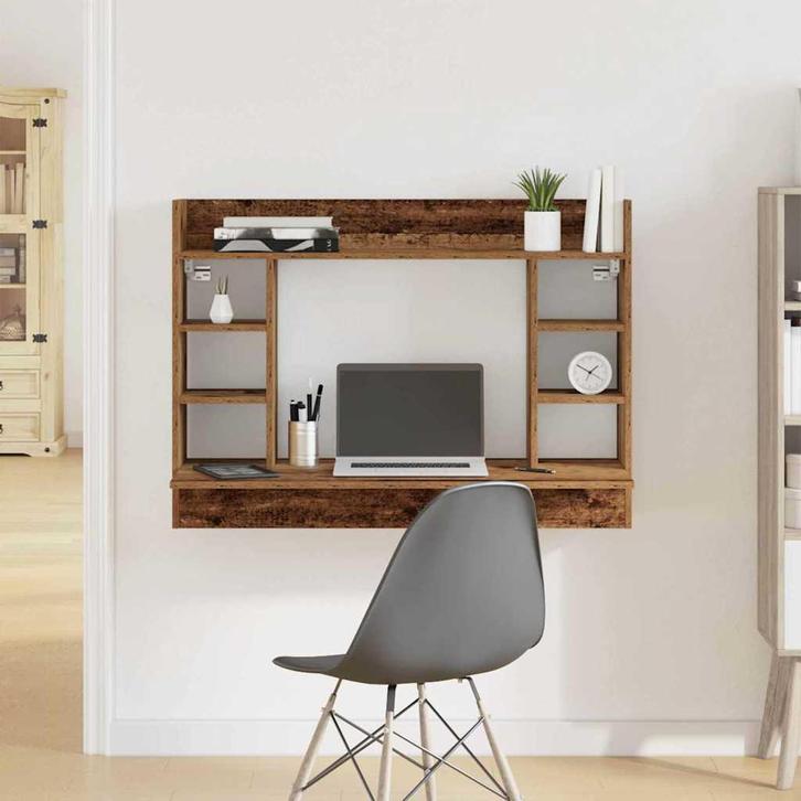 vidaXL Aan de muur bevestigd bureau Oud hout 105 x 48 x 75, Huis en Inrichting, Bureaus, Nieuw, Verzenden