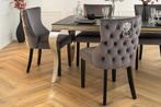 Chesterfield Stoel CASTLE DELUXE Grijs Fluweel met, Huis en Inrichting, Ophalen of Verzenden, Nieuw