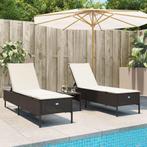vidaXL Ligstoelen 2 st met kussens poly rattan bruin, Verzenden, Nieuw