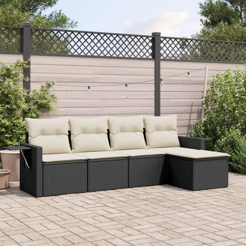 vidaXL 5-delige Loungeset met kussens poly rattan zwart, Tuin en Terras, Tuinsets en Loungesets, Loungeset, Nieuw, Rotan, Verzenden