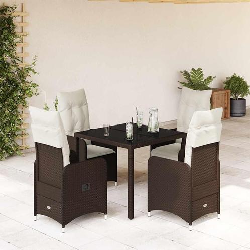 vidaXL 5-delige Bistroset met kussens poly rattan bruin, Tuin en Terras, Tuinsets en Loungesets, Nieuw, 4 zitplaatsen, Rotan, Verzenden