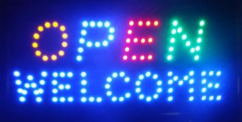 OPEN welkom lamp LED verlichting reclame bord lichtbak #A, Zakelijke goederen, Horeca | Meubilair en Inrichting, Verzenden