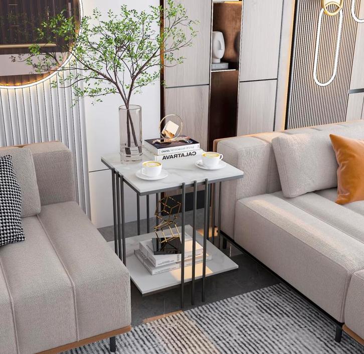 Moderne 2-Laags Marmeren Bijzettafel – Gesinterde Steen, Huis en Inrichting, Tafels | Bijzettafels, Nieuw, Vierkant, Verzenden