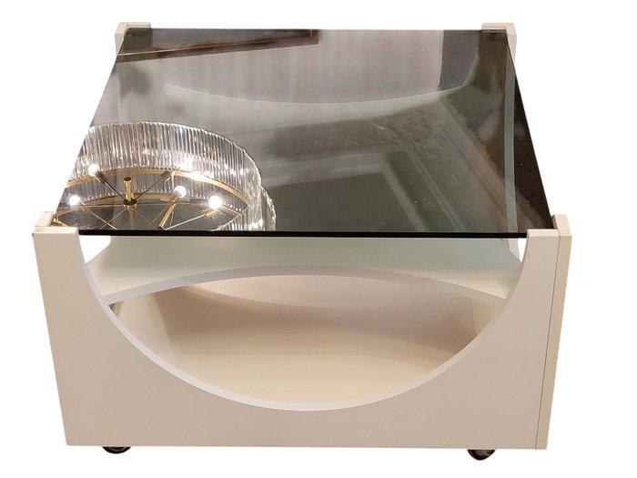 Designer Couchtisch – Space-Age-Stil – Glas und Holz, 1970er, Antiek en Kunst, Kunst | Designobjecten