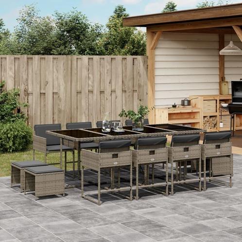 vidaXL 13-delige Tuinset met kussens poly rattan grijs, Tuin en Terras, Tuinsets en Loungesets, Tuinset, Nieuw, 2 zitplaatsen