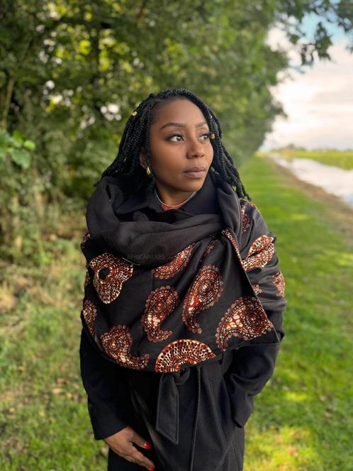 Warme Sjaal met Afrikaanse print Unisex - Zwarte paisley, Kleding | Dames, Mutsen, Sjaals en Handschoenen, Nieuw, Ophalen of Verzenden