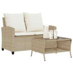 vidaXL Tuinbank 2-zits met kussens & tafel poly rattan beige, Verzenden, Nieuw, Rotan