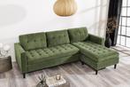 Retro hoekbank STOCKHOLM 220cm Groen corduroy stof Spring, Huis en Inrichting, Banken | Bankstellen, Ophalen of Verzenden, Nieuw