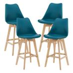 Barkruk set van 4 kunstleer en beuken 105x48x58 cm turquoise, Huis en Inrichting, Stoelen, Verzenden, Nieuw