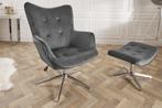 Design fauteuil MR. LOUNGER grijs chroom fluweel in hoogte, Huis en Inrichting, Fauteuils, Ophalen of Verzenden, Nieuw