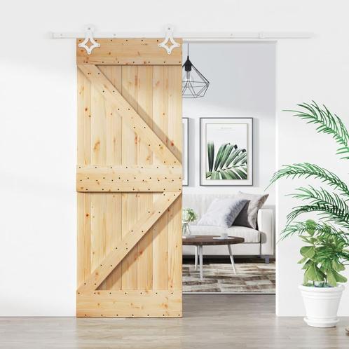 vidaXL Schuifdeur met beslag 85x210 cm massief grenenhout, Doe-het-zelf en Verbouw, Deuren en Horren, Nieuw, Verzenden