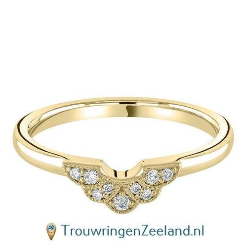 Aanschuifring in 9/18 karaat geelgoud U-vorm met 9 diaman..., Sieraden, Tassen en Uiterlijk, Ringen, Verzenden