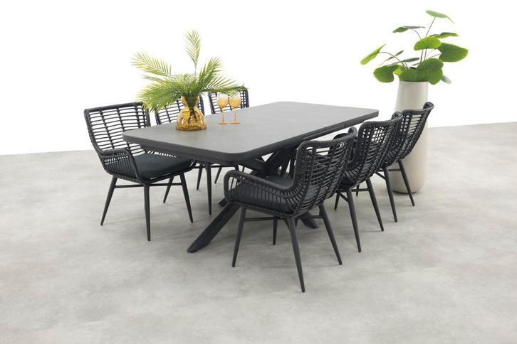 Jasmine Black/Montreal 6-persoons verstelbare tuinset met, Tuin en Terras, Tuinsets en Loungesets, Tuinset, Nieuw, Wicker, Verzenden