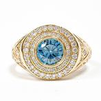 Ring - 14 karaat Geel goud - 1.66ct. tw. Blauw Diamant, Nieuw
