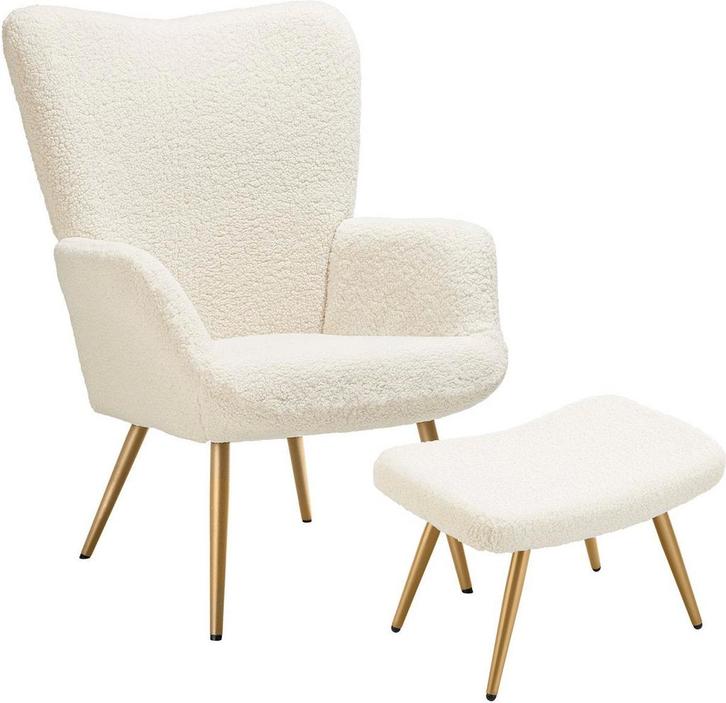tectake® Oorfauteuil met Hocker – Scandinavische Teddy Boucl, Huis en Inrichting, Overige Huis en Inrichting, Nieuw, Verzenden