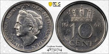 Koningin Wilhelmina 10 cent 1948 Proof PR65 L.S. Beuth Coll. beschikbaar voor biedingen