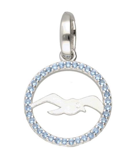 Zilveren Meeuw mat in ring met blauwe kristallen, Sieraden, Tassen en Uiterlijk, Kettinghangers, Verzenden