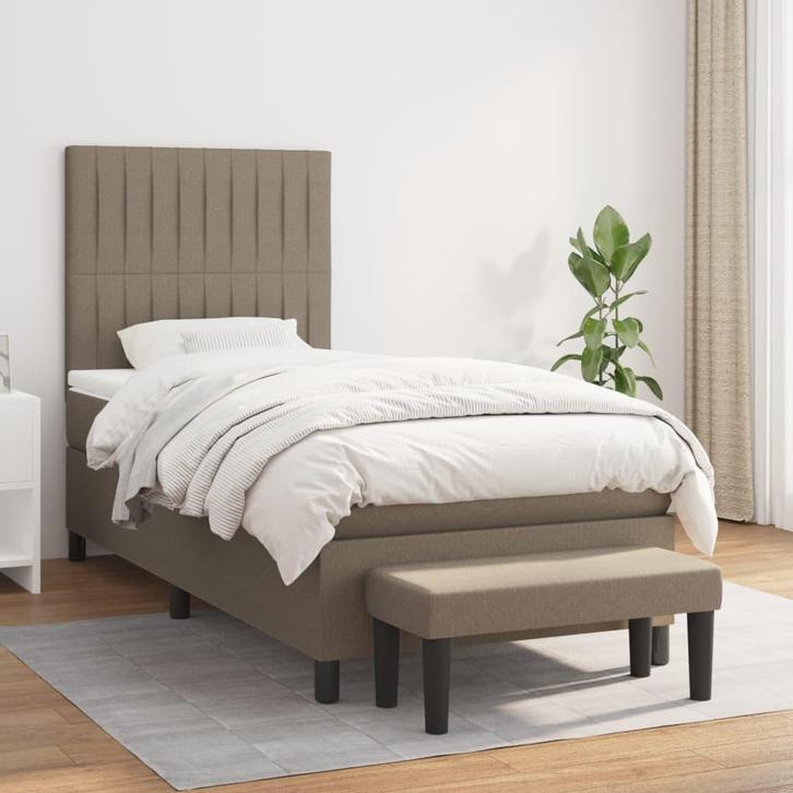 vidaXL Boxspring met matras stof taupe 90x200 cm, Huis en Inrichting, Slaapkamer | Bedden, 90 cm, 200 cm, Eenpersoons, Nieuw, Stof