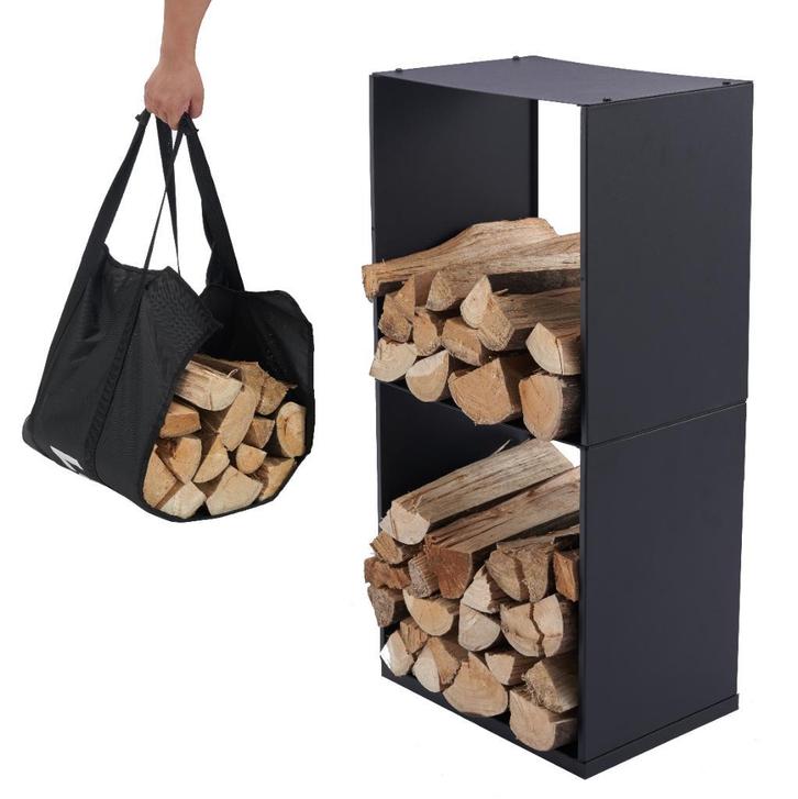 Houtopslag | Brandhoutrek | Houtrek | 40x28x80cm | Staal, Tuin en Terras, Haardhout, Blokken, Minder dan 3 m³, Overige houtsoorten