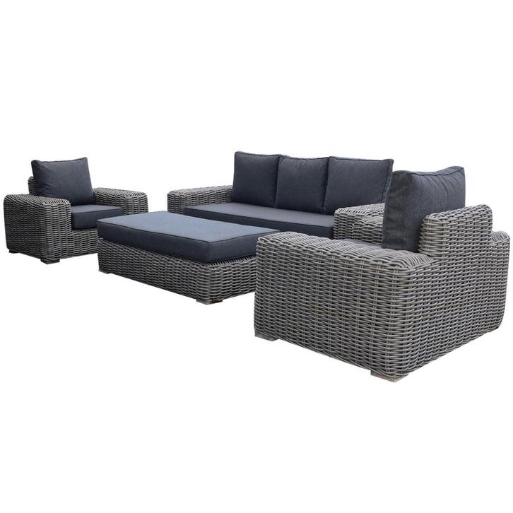 Queen stoel bank loungeset 4 delig grijs vlechtwerk, Tuin en Terras, Tuinsets en Loungesets, Nieuw, Wicker, Ophalen of Verzenden