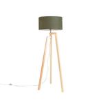 Vloerlamp tripod hout met kap 50 cm groen - Puros, Nieuw, Overige materialen, Landelijk / Rustiek, 100 tot 150 cm