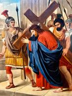 Franse school (XVIII) - Gesù è aiutato dal Cireneo a portare, Antiek en Kunst, Kunst | Schilderijen | Klassiek
