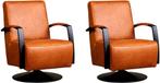 Cognac leren industriële draaifauteuils - staal zwart frame, Huis en Inrichting, Fauteuils, Nieuw, Ophalen of Verzenden, Modern