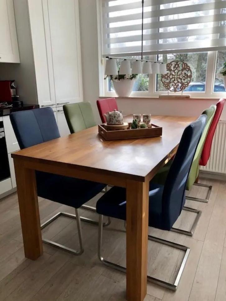 Set van 6 leren eetkamerstoelen met rvs poot, Huis en Inrichting, Stoelen, Nieuw, Leer, Ophalen of Verzenden