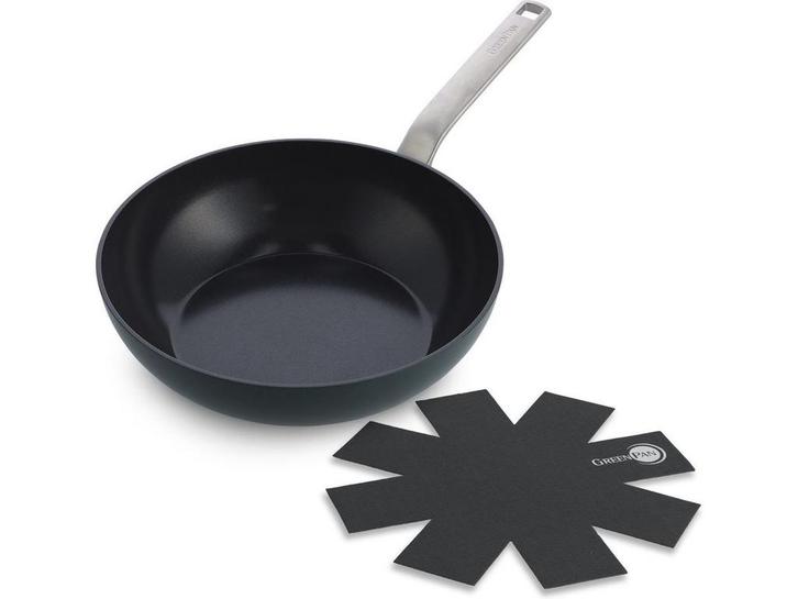 GreenPan Evolution - Wokpan 28cm - PFAS-vrij - Pine Green, Huis en Inrichting, Woonaccessoires | Overige, Zo goed als nieuw, Verzenden