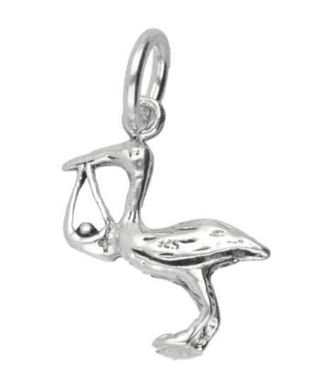 Zilveren Ooievaar met baby kettinghanger, Sieraden, Tassen en Uiterlijk, Kettinghangers, Verzenden